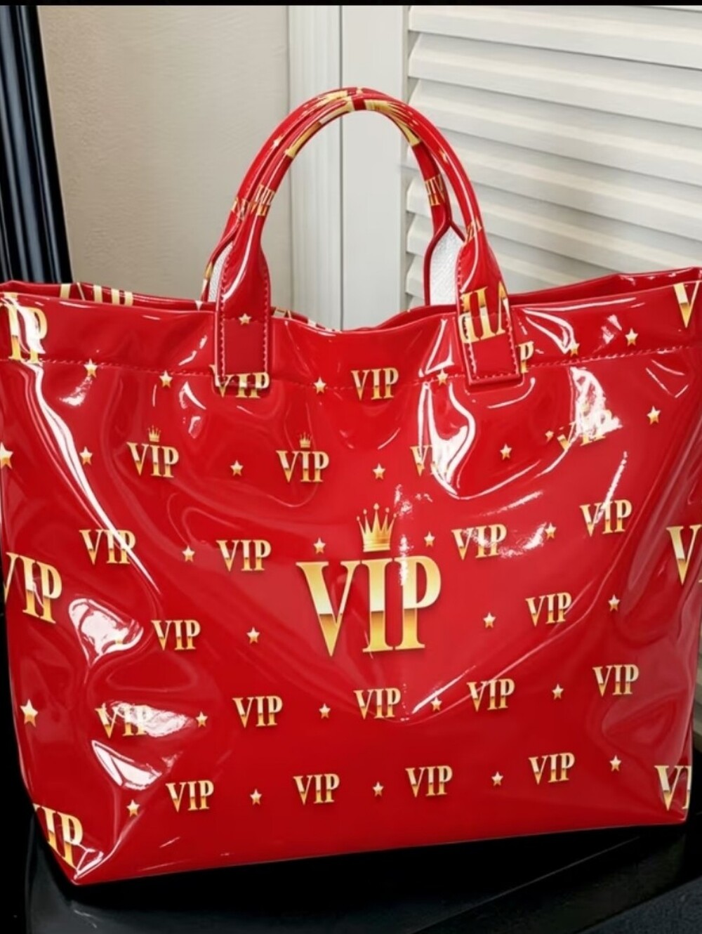 Women Elegant V.I.P "Very Important Person" PVC Large Tote Bag - Picture 2 of 4